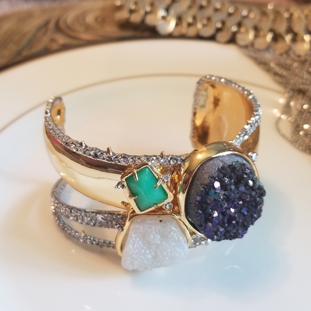 Alexis Bittar Druzy Quartz 10k Gold Bangle Cuff Bracelet - Picture 6 of 13